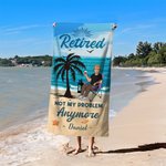 Personalisiertes Strandtuch zum Thema Ruhestand | mit Cartoon-Figur und Namen | schnelltrocknend | Sommerurlaub Abschied Geschenk für Kollegen Rentner