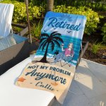 Personalisiertes Strandtuch zum Thema Ruhestand | mit Cartoon-Figur und Namen | schnelltrocknend | Sommerurlaub Abschied Geschenk für Kollegen Rentner