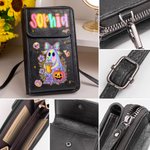 Personalizzato Carino abbagliante fantasma al neon Borsa Crossbody in pelle PU Portafoglio con nome e slot per carte Regalo di Halloween per donne ragazze