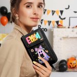 Personalizzato Carino abbagliante fantasma al neon Borsa Crossbody in pelle PU Portafoglio con nome e slot per carte Regalo di Halloween per donne ragazze