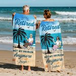 Personalisiertes Strandtuch zum Thema Ruhestand | mit Cartoon-Figur und Namen | schnelltrocknend | Sommerurlaub Abschied Geschenk für Kollegen Rentner