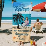Personalisiertes Strandtuch zum Thema Ruhestand | mit Cartoon-Figur und Namen | schnelltrocknend | Sommerurlaub Abschied Geschenk für Kollegen Rentner