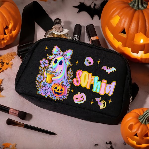 Personalizzato Carino abbagliante fantasma neon impermeabile Crossbody Marsupio con cinturino regolabile Regalo di Halloween per le donne Ragazze