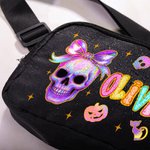 Personalised Cute Dazzling Neon Ghost Waterproof Crossbody Fanny Pack Waist Bag with Adjustable Strap Birthday Halloween Gift for Women Girls