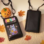 Personalizzato Carino abbagliante fantasma al neon Borsa Crossbody in pelle PU Portafoglio con nome e slot per carte Regalo di Halloween per donne ragazze