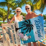 Personalisiertes Strandtuch zum Thema Ruhestand | mit Cartoon-Figur und Namen | schnelltrocknend | Sommerurlaub Abschied Geschenk für Kollegen Rentner