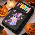 Personalizzato Carino abbagliante fantasma al neon Borsa Crossbody in pelle PU Portafoglio con nome e slot per carte Regalo di Halloween per donne ragazze
