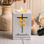 Personalisierte Geburt Blume Kreuz Bibelvers hölzerne Kerze Halter mit Namen Geburtstag Taufe Geschenk für Christen