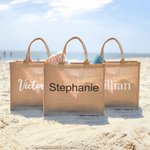 Personligt namn Stor Jute Tote Bag Daily Travel Essential Födelsedag Bröllop Party Present för kvinnor Vänner
