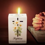 Personalisierte Geburt Blume Kreuz Bibelvers hölzerne Kerze Halter mit Namen Geburtstag Taufe Geschenk für Christen