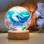 Personalized Fantasy Jellyfish Whale Sea Animals LED Night Light with Wooden Base and Name Home Decor Birthday Gift for Kids