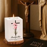 Personalisierte Geburt Blume Kreuz Bibelvers hölzerne Kerze Halter mit Namen Geburtstag Taufe Geschenk für Christen