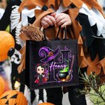 Sac à main en lin noir avec initiales et nom Cadeau d'Halloween pour garçons filles