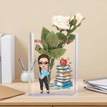 Jarrón de acrílico transparente personalizado con el libro de la estantería de texto del personaje de dibujos animados decoración de la habitación cumpleaños Día del Maestro Apreciación de regalo para