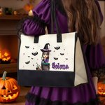 Spersonalizowana torba na zakupy wielokrotnego użytku z imieniem i nazwiskiem Halloween Party Upiorny prezent rocznicowy dla kobiet i dziewcząt