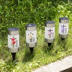 Personalisiertes Solarlicht Garten-Licht im Geburtsblumen- und Kreuz-Design mit Namen Garten Dekoration Taufe Geburtstag Geschenk für Damen Christen