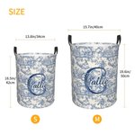 Personalised Retro French Toile De Jouy Style Waterproof Laundry Storage Basket with Handle Birthday Housewarming Gift for Newlyweds Couple