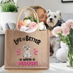 Personalisierte Jute-Tasche Tote Bag im Cartoon-Haustier-Design mit Namen Reisezubehör Geburtstagsgeschenk für Tierhalter