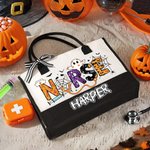 Personalisierte Krankenschwester Kürbis Fledermaus Geist Halloween große Canvas Tote Tasche mit Namen Geburtstag Halloween Geschenk für Halloween-Liebhaber