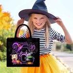 Sac à main en lin noir avec initiales et nom Cadeau d'Halloween pour garçons filles