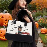 Spersonalizowana torba na zakupy wielokrotnego użytku z imieniem i nazwiskiem Halloween Party Upiorny prezent rocznicowy dla kobiet i dziewcząt