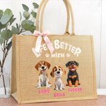Personalisierte Jute-Tasche Tote Bag im Cartoon-Haustier-Design mit Namen Reisezubehör Geburtstagsgeschenk für Tierhalter