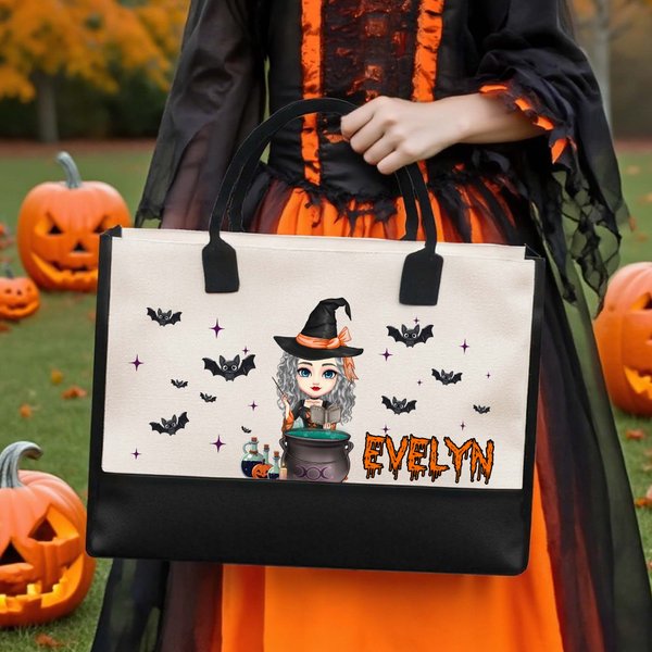 Spersonalizowana torba na zakupy wielokrotnego użytku z imieniem i nazwiskiem Halloween Party Upiorny prezent rocznicowy dla kobiet i dziewcząt
