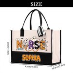 Personalisierte Krankenschwester Kürbis Fledermaus Geist Halloween große Canvas Tote Tasche mit Namen Geburtstag Halloween Geschenk für Halloween-Liebhaber