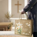 Spersonalizowany Krzyż Narodzin Kwiat Motyl Duża jutowa torba z imieniem Kościół Codzienny prezent urodzinowy dla chrześcijan