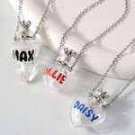 Personalizado Pet Remembrance Claro collar de cristal de almacenamiento de pelo con el nombre Memorial Aniversario Cumpleaños Regalo para las mujeres Pet Lovers