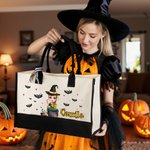 Spersonalizowana torba na zakupy wielokrotnego użytku z imieniem i nazwiskiem Halloween Party Upiorny prezent rocznicowy dla kobiet i dziewcząt
