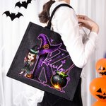 Sac à main en lin noir avec initiales et nom Cadeau d'Halloween pour garçons filles