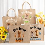 Personalisierte Jute-Tasche Tote Bag im Cartoon-Haustier-Design mit Namen Reisezubehör Geburtstagsgeschenk für Tierhalter