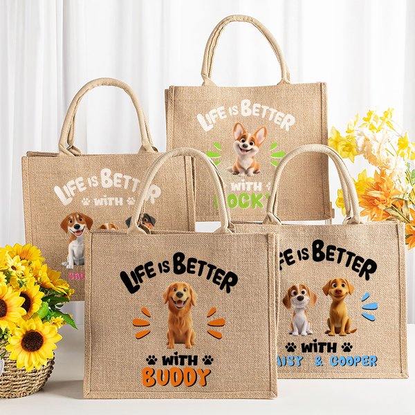 Personalisierte Jute-Tasche Tote Bag im Cartoon-Haustier-Design mit Namen Reisezubehör Geburtstagsgeschenk für Tierhalter