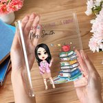 Jarrón de acrílico transparente personalizado con el libro de la estantería de texto del personaje de dibujos animados decoración de la habitación cumpleaños Día del Maestro Apreciación de regalo para