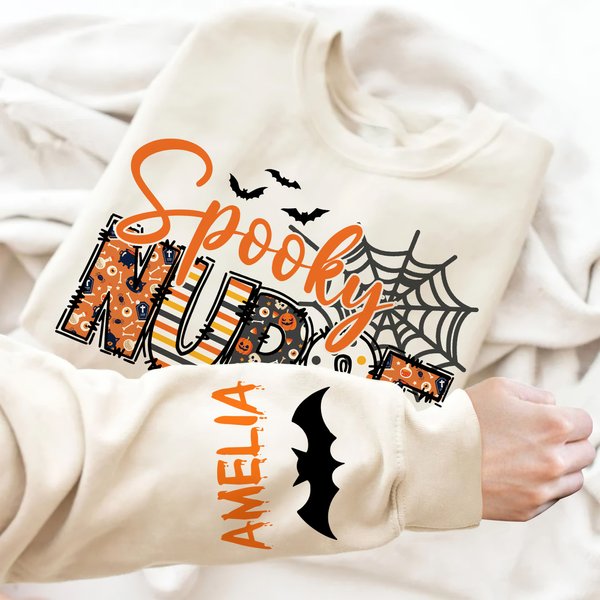 Personalised Spooky Nurse Bat Spider Web T-shirt Sweatshirt with Name Multicolour Halloween Costume Holiday Gift for Nurse Doctor Medical Staff