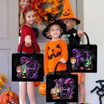 Sac à main en lin noir avec initiales et nom Cadeau d'Halloween pour garçons filles