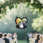 Personalisierte Cartoon Braut und Bräutigam Herzform Fenster hängenden Sonnenfänger mit Namen und Datum Home Decor Hochzeitstag Geschenk für Newlyweds