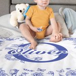 Personalized Toile De Jouy Style Initial Swaddle Blanket and Knot Hat Set with Name Baby Shower Birthday Gift for Newborns Babies