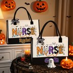 Personalisierte Krankenschwester Kürbis Fledermaus Geist Halloween große Canvas Tote Tasche mit Namen Geburtstag Halloween Geschenk für Halloween-Liebhaber