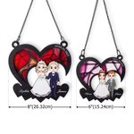 Personalisierte Cartoon Braut und Bräutigam Herzform Fenster hängenden Sonnenfänger mit Namen und Datum Home Decor Hochzeitstag Geschenk für Newlyweds