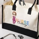Personalised Cartoon Doctor Nurse Character Large Canvas Tote Bag  with Name and Title Nurse Week Appreciation Gift for Women Medical Staff