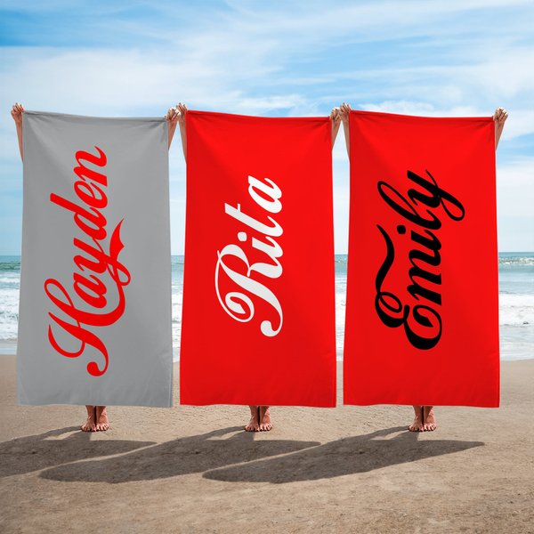 Asciugamano da spiaggia in microfibra personalizzato Classic Script Name Quick Dry Oversize Regalo di compleanno essenziale per amici e parenti