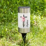 Personalisiertes Solarlicht Garten-Licht im Geburtsblumen- und Kreuz-Design mit Namen Garten Dekoration Taufe Geburtstag Geschenk für Damen Christen