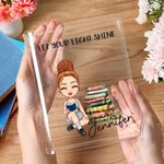 Henkilökohtainen Floral Book Cartoon Reading Character Clear Acrylic Book Vase nimi otsikko Syntymäpäivä Valmistuminen lahja kirjan rakastajaan