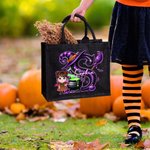 Sac à main en lin noir avec initiales et nom Cadeau d'Halloween pour garçons filles