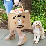 Personalisierte Jute-Tasche Tote Bag im Cartoon-Haustier-Design mit Namen Reisezubehör Geburtstagsgeschenk für Tierhalter