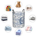 Personalised Retro French Toile De Jouy Style Waterproof Laundry Storage Basket with Handle Birthday Housewarming Gift for Newlyweds Couple