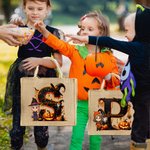 Personalised Cartoon Witch Vampire Character Large Jute Tote Bag with Initial and Name Halloween Party Gift for Women Boys Girls