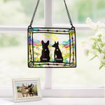 Personalisierte Glasmalerei Effekt Hund Silhouette Fenster hängenden Sonnenfänger Acryl Ornament mit Namen Sympathie Memorial Geschenk für Hundeliebhaber Besitzer